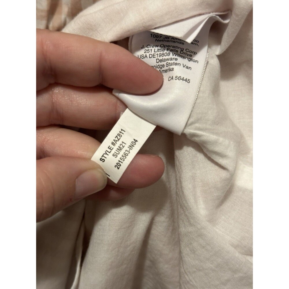 J.Crew Smocked 100% Cotton Puff-Sleeve Lined Poplin Dress Tan White Gingham Sz M - Picture 13 of 16